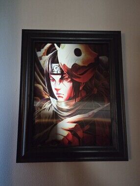 Naruto Shippuden Itachi Uchiha Black Wood Framed Anime 3D Art Print 15x19